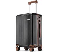 Ruausine Bagaglio a mano approvato dalle compagnie aeree, valigia rigida con ruote girevoli, piccolo bagaglio a mano leggero con guscio rigido e lucchetto TSA (Black, 20 IN)