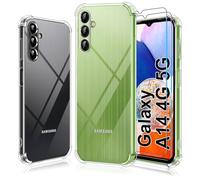 Ruayia Cover per Samsung Galaxy A14 4G/5G Trasparente+2 Pezzi Pellicola Vetro Temperato, Custodia Antiurto in TPU Morbido con Angoli Rinforzati, Silicone Protettiva Case-6.6 Pollici-Trasparente