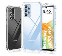 Ruayia Cover per Samsung Galaxy A33 5G Trasparente+ 2 Pezzi Pellicola Vetro Temperato, Custodia Antiurto in TPU Morbido con Angoli Rinforzati, Sottile Silicone Protettiva Case-6.4 Pollici-Trasparente