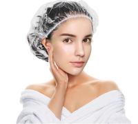 Ruayia Cuffia da doccia monouso da donna, 50 pezzi, in plastica usa e getta, trasparente, durevole, per salone, spa, uso domestico, 50 pezzi