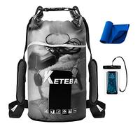 Ruayia Dry Bag - Borsa impermeabile da 2 l, 5 l, 10 l, 20 l, con tracolla e custodia impermeabile per cellulare, IPX8, impermeabile, per barca, kayak, pesca, rafting, nuoto e spiaggia, Nero , 5L,