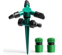 Ruayia Irrigatore per prato a 3 vie con picchetto, irrigatore a 360 gradi, 3/4 pollici, angolo regolabile 45° - 90°, irrigatore a 3 bracci, irrigatore quadrato