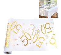 Ruayia Runner da tavolo per 50 compleanni, runner da tavolo, colore oro, rotolo da 28 cm x 10 m, decorazione da tavolo per compleanno, ritagliabile, per donna, uomo, tovaglia per compleanno
