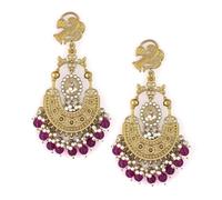Rubans Orecchini Chandbali placcati oro 18 K con perline magenta intenso e accenti simili a perle, taglia unica, ottone, senza pietre preziose