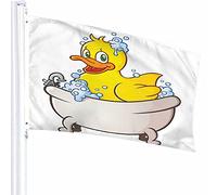 Rubber Duck Bubble Bath Flag Decor 3x5 Ft Cute Adorable Quack Soap Suds Nuoto Poliestere Stampato Motivo Decorazioni per esterni per case e giardini