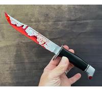 Rubber Johnnies Finto coltello assassino Bloody Woods, con sicuro, lunghezza 30 cm, manico nero, accessorio per film di Halloween