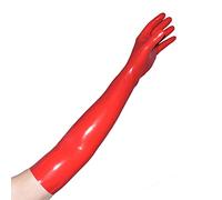 Rubberfashion Guanti in lattice lunghi - Guanti in lattice lunghi fino al gomito per donne e uomini, coppia rosso 0,4 mm S