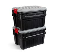 Rubbermaid ActionPacker Contenitore portaoggetti con serratura, confezione da 2, 90,8 l, per esterni, industriali, robusti, grigio e nero