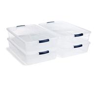 Rubbermaid Cleverstore Clear 41 QT Pack of 4 Stackable Plastic Storage Containers with Durable Latching Clear Lids