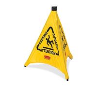 Rubbermaid Commercial Products Cono di Sicurezza 50 cm Pop Up, con Stampa Caution Multilingue e per Pavimenti Bagnati, Giallo