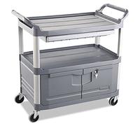 Rubbermaid Commercial Products FG409400 Carrello di Servizio in Polietilene ad Alta intensità, con Sportelli Chiudibili e Cassetti a Scorrimento, Grigio