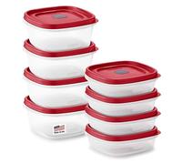 Rubbermaid Commercial Products Lids Rubbermaid Easy Find-Set di 8 contenitori in plastica per Alimenti con Coperchio ventilato, 16 Pezzi in Totale, per preparare pasti, Racer Red