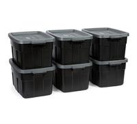 Rubbermaid Contenitori in plastica nera resistente, con coperchio, impilabili, grande capacità, durevoli, multiuso, confezione da 6 (36 litri, confezione da 6 pezzi, nero e grigio)