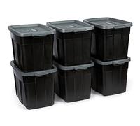 Rubbermaid Roughneck - Set di 6 scatole portaoggetti, 68 litri, in plastica robusta, con coperchio e maniglie, impilabili, Made in USA