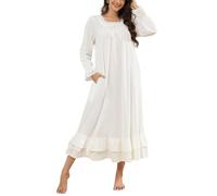 Rubehoow - Camicia da notte da donna, in stile vittoriano, vintage, a maniche lunghe, in cotone morbido, abito da notte, vestibilità ampia, S-3XL, bianco, XL
