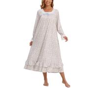 Rubehoow - Camicia da notte da donna, in stile vittoriano, vintage, a maniche lunghe, in cotone morbido, abito da notte, vestibilità ampia, S-3XL, Viola floreale., L