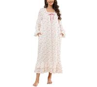 Rubehoow Camicia da notte da donna, stile vittoriano, vintage, a maniche lunghe, in morbido cotone, abito da notte S-3XL