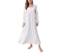 Rubehoow Camicia da notte da donna, vintage, a maniche lunghe, con bottoni sul davanti, in morbido cotone, stile vittoriano, pigiama con tasche, Rosa Lilla, M