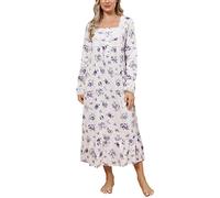 Rubehoow Camicia da notte da donna vittoriana, a manica lunga, abito pigiama vintage, morbido cotone, con tasche