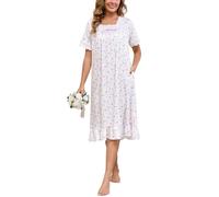 Rubehoow Camicia da notte da donna vittoriana camicia da notte vintage a maniche corte pigiama abito in morbido cotone abito da notte S-3XL