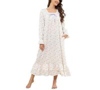 Rubehoow Camicia da notte vittoriana da donna, vintage, a maniche lunghe, in morbido cotone, abito da notte S-3XL, Rosa Lilla, XL