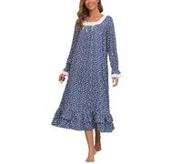 Rubehoow Camicia da notte vittoriana da donna, vintage, a maniche lunghe, in morbido cotone, abito da notte S-3XL, Flroal bianco, L