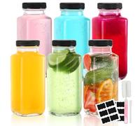 Rubessia 500ml Bottiglie Vetro con Tappo per Succo, 6pcs Bottiglie Vetro per Succhi con Coperchio, Bottiglie di Vetro Riutilizzabili -Ideale per Bevande, Succhi, Latte, Tè Freddo, Frullati