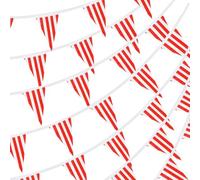 RUBFAC - Bandierine triangolari a righe bianche e rosse, 45 m, 120 pezzi