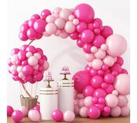 RUBFAC Palloncini rosa e rosa acceso, 129 pezzi, diverse dimensioni, confezione da 18, 30, 25, 25, 12 cm, in lattice, magenta, rosa pastello, ghirlanda, kit per compleanno, matrimonio, anniversario