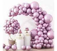 RUBFAC Palloncini rosa metallizzati, 129 pezzi, diverse dimensioni, confezione da 18, 30, 25, 25, 12 cm, in lattice cromato, colore rosa, kit per ghirlanda di palloncini per matrimonio, principessa