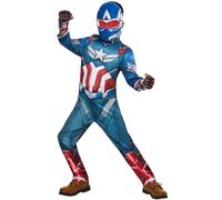 Rubies Costume Captain America BNW Deluxe per bambini e bambine, tuta con petto muscoloso e maschera, licenza ufficiale Marvel, Brave New World per carnevale, feste, compleanni e regali