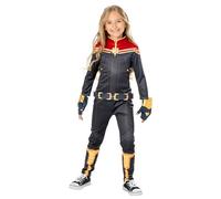 RUBIES Costume Captain Marvel Deluxe per bambina, Jumpsuit e 2 guanti, Ufficiale Marvel per Halloween, Carnevale, Compleano, Natale