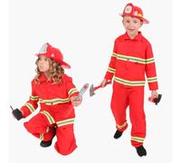 RUBIE'S Costume completo da pompiere, taglia 3-10 anni, completo costume da pompiere, con giacca a maniche lunghe, pantaloni, casco da vigile del fuoco, estintore, walkie talkie e ascia.