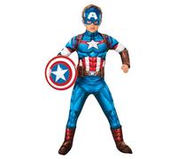 Rubies Costume da Capitan America Deluxe per ragazzo/ragazza con petto imbottito, copriscarpe e maschera, costume ufficiale Marvel, 7-8 anni (122-128 cm)