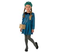 Rubie's Costume da evacuato della prima guerra mondiale degli anni '40, con maschera antigas e scatola, per bambine di 3-10 anni (3-4 anni, ragazze)