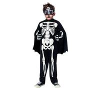 Rubies Costume da scheletro per bambini e bambine, tuta con petto muscoloso, mantello, guanti e maschera, scheletro, licenza ufficiale per Halloween, cosplay, feste