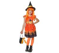 Rubie's Costume da strega con zucca per bambine, con motivo stampato, cappello e borsa, ufficiale Rubies per Halloween, carnevale, compleanni e feste