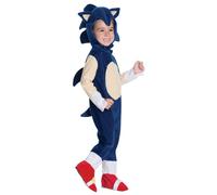 Rubies - Costume ufficiale deluxe di Sonic - Varie taglie per bambini da 2 a 4 anni - Costume peloso di Sonic The Hedgehog con copristivali e cappuccio rimovibile - per i fan dell'eroe Sega