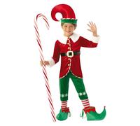 Rubies Costume Elfo Boy Deluxe per bambini, giacca con pantaloni, scaldamuscoli, cintura, cappello e copriscarpe, Elfi natalizi, Elfi, Natale, funzioni scolastiche, feste (Taglia XS 5-6 anni)