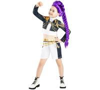 RUBIES COSTUME KPOP RUMI GOLD CLASSIC, per ragazza, ragazze, k-pop, Rumi, netflix, Top, giacca e pantaloncini, licenza ufficiale Netflix, demon hunters, huntrix, carnevale, feste e cosplay. TAGLIA XS