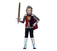 Rubies- Costume per bambini cavaliere medievale, taglia 5-6 anni, costume da bambino cavaliere medievale con cotta di maglia, blason, pantaloni, mantello, leggings e protezioni anteriori braccia,