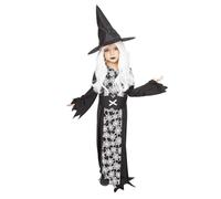 Rubies Costume Strega Ragnatela Fluorescente per bambino e bambina, Vestito, cappello e cintura, Licenza Ufficiale, Witches, Stregas bambini per Halloween, Feste e Cosplay