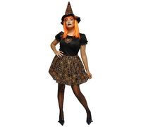RUBIES Costume Strega Spiderweb Glow in dark per donna, Vestito e capello, Neo arancione, Ufficiale Rubies per Halloween, Carnevale, Feste e cosplay