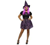 RUBIES Costume Strega Spiderweb Glow in Dark per donna, Vestito e capello, Neo rosa, Ufficiale Rubies per Halloween, Carnevale, Feste e cosplay