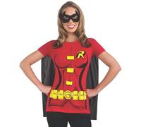 Rubie's DC Comics - Costume da pettirosso da donna, t-shirt con mantello e maschera per gli occhi, per feste a tema e Halloween, taglia XL