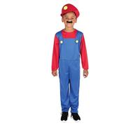 Rubies Costume da idraulico per bambino e bambina, Tuta con berretto e baffi, Rosso e blu, Licenza ufficiale, Bros, Brothers, Plumber Brothers per Carnevale, feste e compleanni