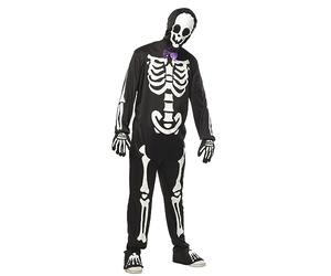 RUBIES Skeleto elegante glow in dark per adulti, Tuta con papillon, guanti e cappuccio, Ufficiale Rubies per Halloween, Carnevale, Feste e Cosplay