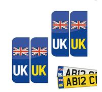 Rubigo Adesivi per targa UK per auto, confezione da 4 adesivi autoadesivi in vinile per l'Europa - resistente alle intemperie - Union Jack sostituisce la bandiera GB EU BREXIT