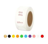 Rubigo Adesivi rotondi colorati, 25 mm, 500 adesivi rotondi, 10 colori assortiti, semi-lucidi, scrivibili, facili da staccare e resistenti, per calendari, agende, artigianato, ufficio e scuola (bianco