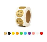 Rubigo Adesivi rotondi colorati, 25 mm, 500 adesivi rotondi, 10 colori assortiti, semi-lucidi, scrivibili, facili da staccare e resistenti, per calendari, agende, artigianato, ufficio e scuola (oro)